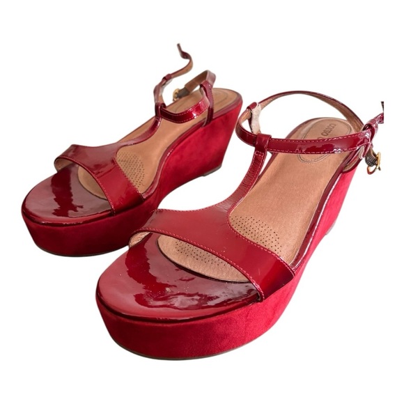 Corso Como T Strap Platform Wedge Red Buckle - Picture 3 of 11